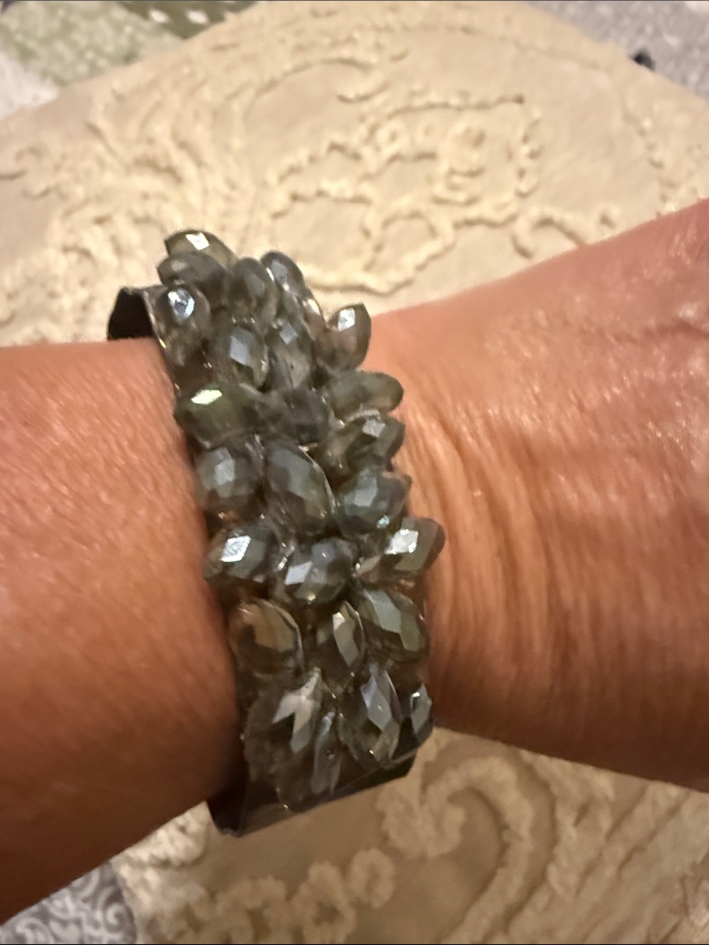 Hand made faceted Crystal Cluster cuff bracelet- Smoky Gray